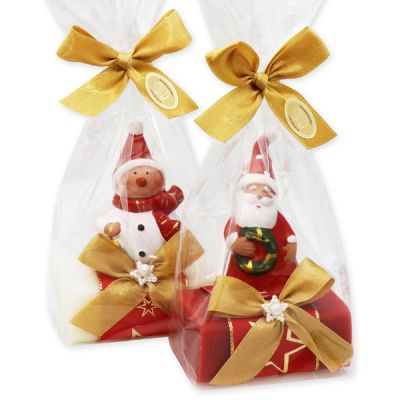 Schafmilchseife eckig 100g, dekoriert mit weihnachtliche Figuren in Cello, Classic/Granatapfel 