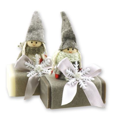 Sheep milk soap 100g, decorated with a gnome, Classic/christmas rose 