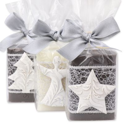 Sheep milk soap 100g, decorated with an angel a tree and a star in a cellophane, Classic/christmas rose 