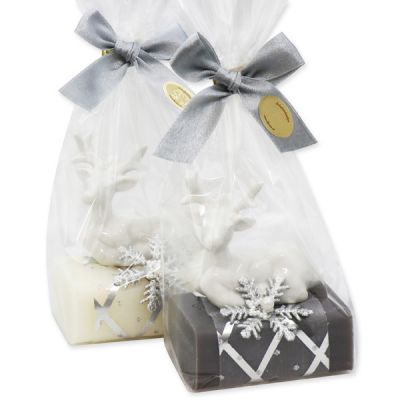 Sheep milk soap 100g, decorated with a deer in a cellophane, Classic/christmas rose 