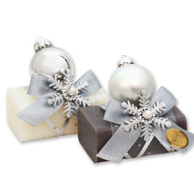 Sheep milk soap 100g, decorated with a christmas ball, Classic/christmas rose 
