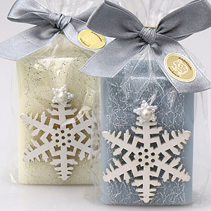 Schafmilchseife eckig 100g, dekoriert mit Schneeflocke in Cello, Classic/Eisblume 