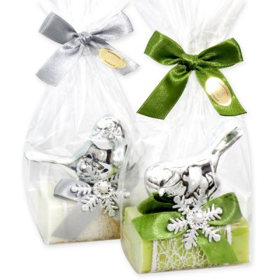 Sheep milk soap 100g, decorated with a bird in a cellophane, Classic/verbena 