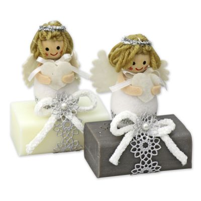 Sheep milk soap 100g, decorated with an angel, Classic/christmas rose 