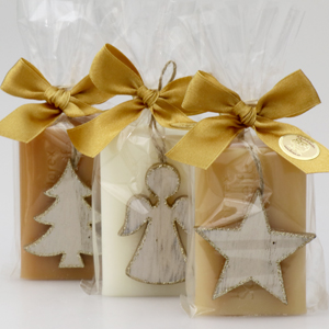Sheep milk soap 100g, decorated with christmass decorations in a cellophane, Classic/quince 