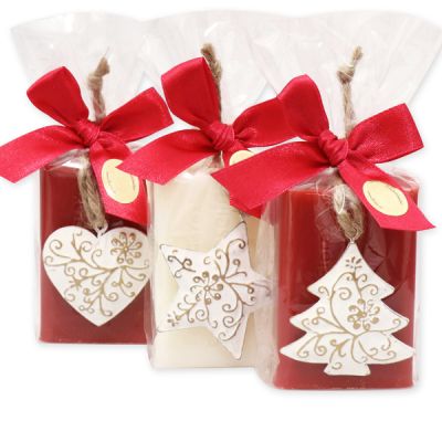 Schafmilchseife eckig 100g, dekoriert mit weihnachtliche Motive in Cello, Classic/Granatapfel 