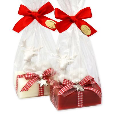 Schafmilchseife eckig 100g, dekoriert mit Hirsch in Cello, Classic/Granatapfel 