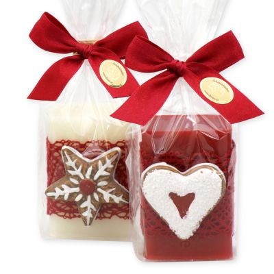 Schafmilchseife eckig 100g, dekoriert mit Deko-Lebkuchen in Cello, Classic/Granatapfel 