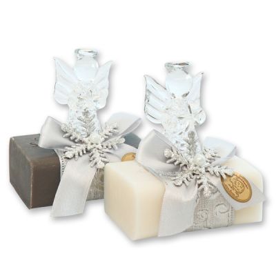 Sheep milk soap 100g,  decorated with an angel, Classic/christmas rose 