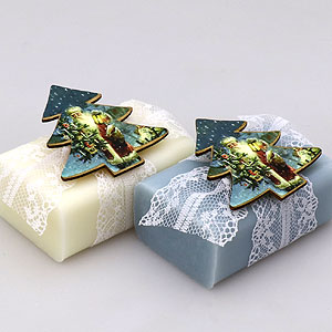 Schafmilchseife eckig 100g, dekoriert mit Tannenbaum, Classic/Eisblume 