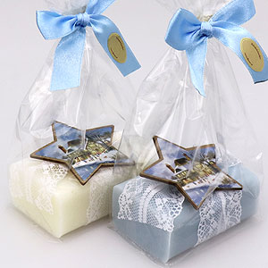 Schafmilchseife eckig 100g, dekoriert mit Stern in Cello, Classic/Eisblume 