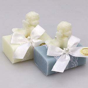 Schafmilchseife eckig 100g, dekoriert mit Seifenengel 20g, Classic/Eisblume 