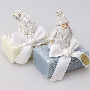 Schafmilchseife eckig 100g, dekoriert mit Weihnachtsfigur, Classic/Eisblume 