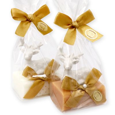 Sheep milk soap 100g, decorated with a deer in a cellophane, Classic/quince 