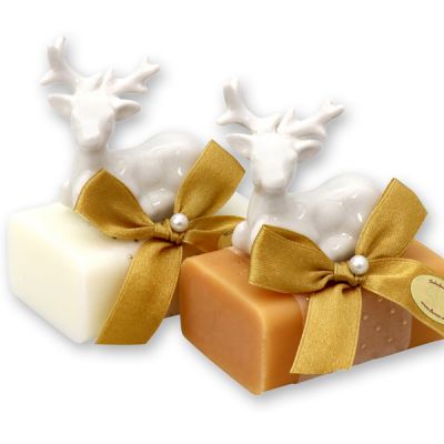 Sheep milk soap 100g, decorated with a deer, Classic/quince 