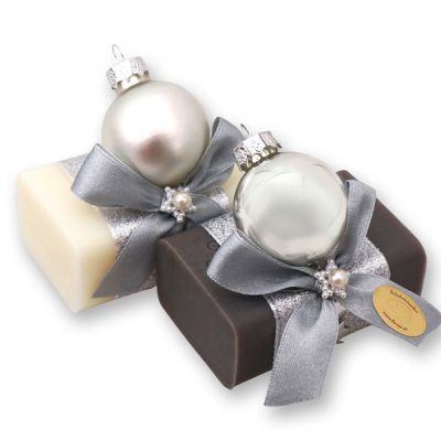 Sheep milk soap 100g, decorated with a christmas ball, Classic/christmas rose 