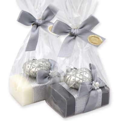 Sheep milk soap 100g, decorated with a glass heart in a cellophane, Classic/christmas rose 
