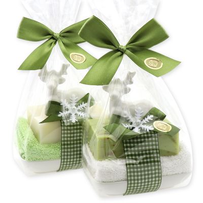 Sheep milk soap 'Luxury' 100g on a soap dish, decorated with a deer and a hand towel, in a cellophane, Classic/verbena 