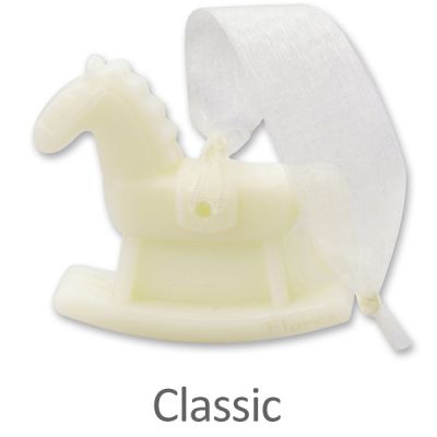 Schafmilchseife Schaukelpferd stehend 44g hängend mit Organzaband, Classic 