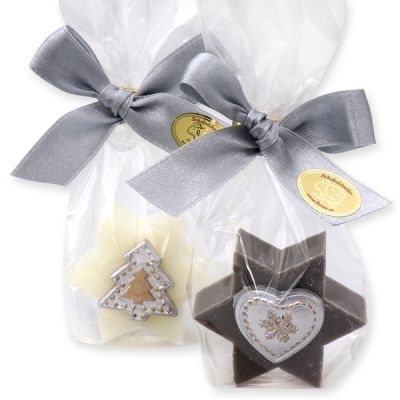 Sheep milk soap star 20g, decorated in a cellophane, Classic/christmas rose 