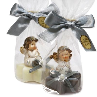 Sheep milk soap star 20g decorated with an angel in a cellophane bag, Classic/Christmas Rose 
