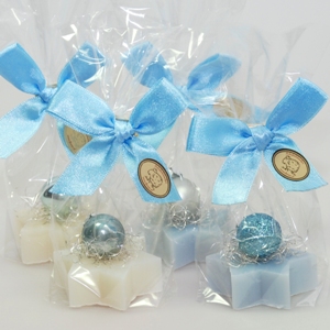 Schafmilchseife Stern 20g, dekoriert mit Glaskugel in Cello, Classic/Eisblume 