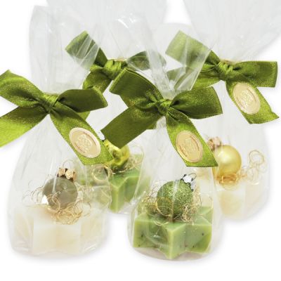 Sheep milk soap star 20g, decorated with a glass christmas ball in a cellophane, Classic/verbena 