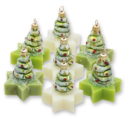 Sheep milk soap star 20g, decorated with a glass christmas tree, Classic/verbena/pear 