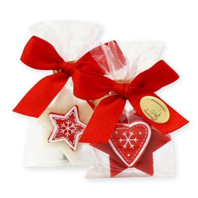Schafmilchseife Stern midi 20g, dekoriert mit weihnachtliche Motive in Cello, Classic/Cranberry 