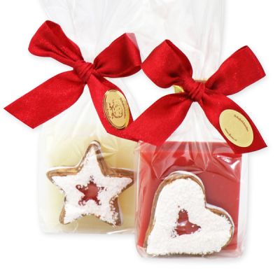 Schafmilchseife Quadrat 35g, dekoriert mit Deko Lebkuchen in Cello, Classic/Granatapfel 