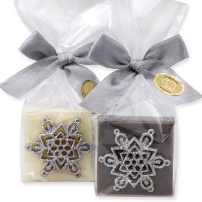 Sheep milk soap 35g, decorated with a snowflake in a cellophane, Classic/christmas rose 