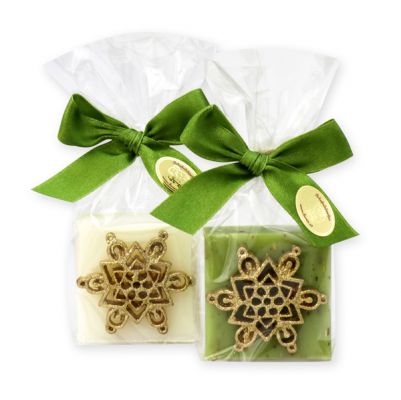 Sheep milk soap 35g, decorated with a gold snowflake in a cellophane, Classic/verbena 