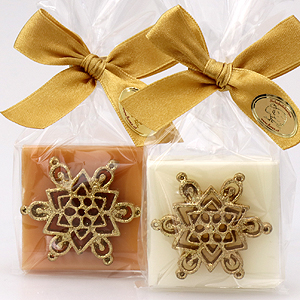 Sheep milk soap 35g, decorated with a gold snowflake in a cellophane, Classic/quince 