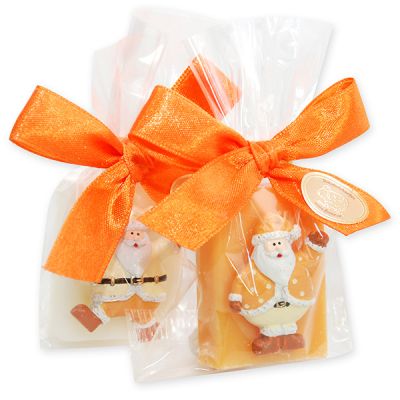 Schafmilchseife Wiener Gästeseife 25g, dekoriert mit Weihnachtsmann in Cello, Classic/Orange 