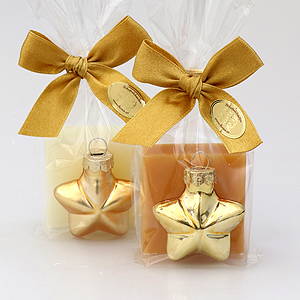 Sheep milk soap 35g, decorated with a gold glass star in a cellophane, Classic/quince 