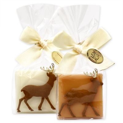 Sheep milk soap 35g, decorated with a feltdeer in a cellophane, Classic/quince 