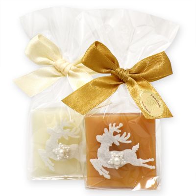 Sheep mlik guest soap 35g, decorated with a felt deer in a cellophane, Classic/quince 