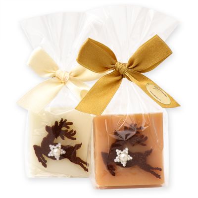 Sheep milk soap square 35g, decorated with a felt deer in a cellophane, Classic/quince 