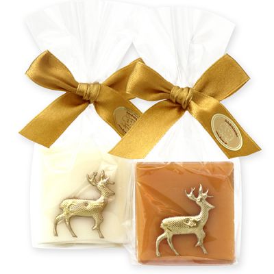 Sheep milk soap 35g, decorated with a gold deer in a cellophane, Classic/quince 