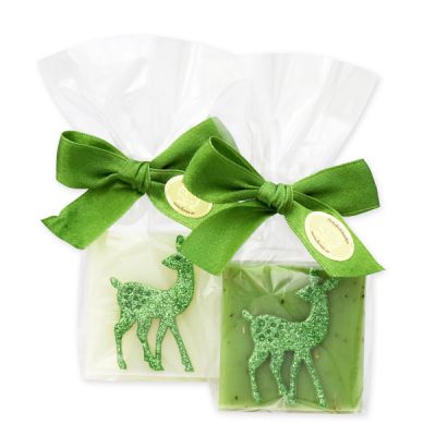 Sheep milk soap 35g, decorated with a glitter fawn in a cellophane, Classic/verbena 