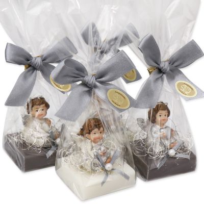 Sheep milk soap quadrat 35gdecorated with an angel in a cellophane bag, Classic/Christmas Rose 