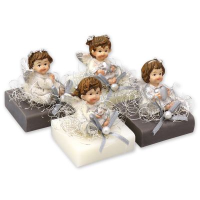 Sheep milk soap quadrat 35g decorated with an angel, Classic/Christmas Rose 
