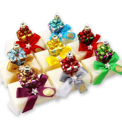 Sheep milk soap 100g, decorated with a glass christmas hanger present, Classic 