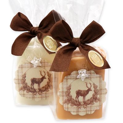Sheep milk soap 100g, decorated with a deer in a cellophane, Classic/swiss pine 