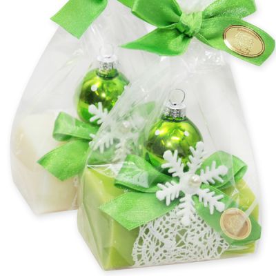 Sheep milk soap 100g, decorated with a glass christmas ball in a cellophane, Classic/pear 