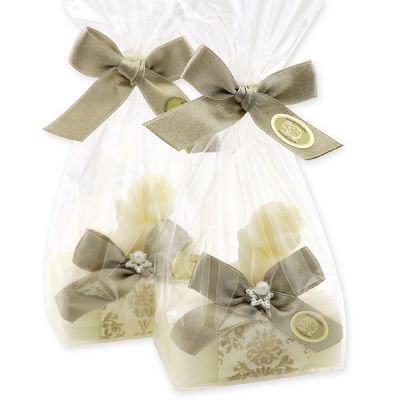 Schafmilchseife eckig 100g dekoriert mit Seife Engel 20g in Cello, Classic 