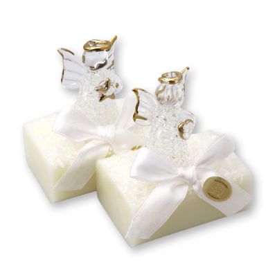 Schafmilchseife eckig 100g dekoriert mit Glasengel, Classic 