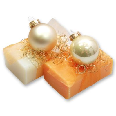 Schafmilchseife eckig 100g, dekoriert mit Glaskugel gold, Classic/Orange 