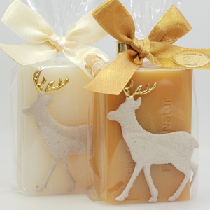 Sheep milk soap 100g, decorated wih a deer in a cellophane, Classic/quince 