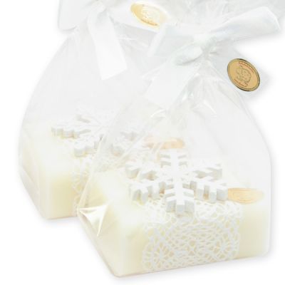 Schafmilchseife eckig 100g dekoriert mit Schneeflocke in Cello, Classic 